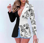Blazer à revers contrastés imprimé pour femme
