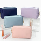 Trousse de Maquillage Octogonale Carrée en Cuir PU, Design Simple