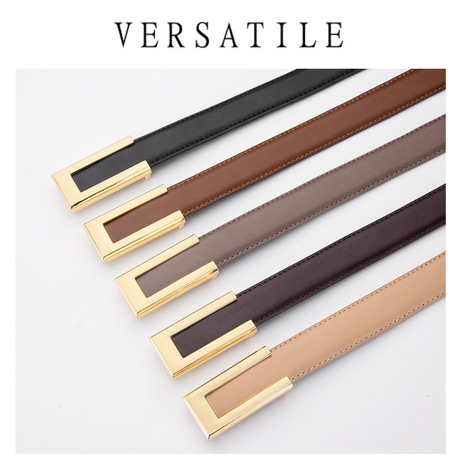 Ceinture fine en cuir de vachette rétro noire, assortie à tout, pour jupe ou jean Main Image