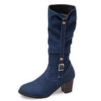 Bottes hautes à talons hauts en jean pour femmes