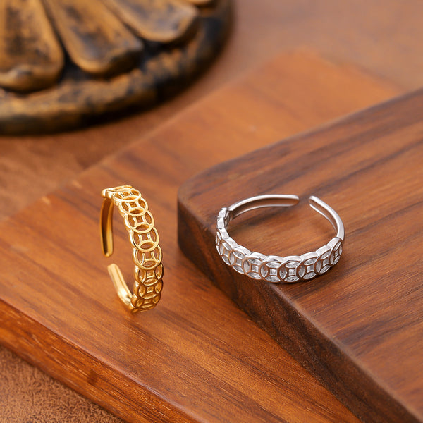 Bague en acier au titane porte-bonheur pour femmes et hommes, motif de pièce creuse, bijoux porte-bonheur de richesse Feng Shui, bagues de couple anti-décoloration