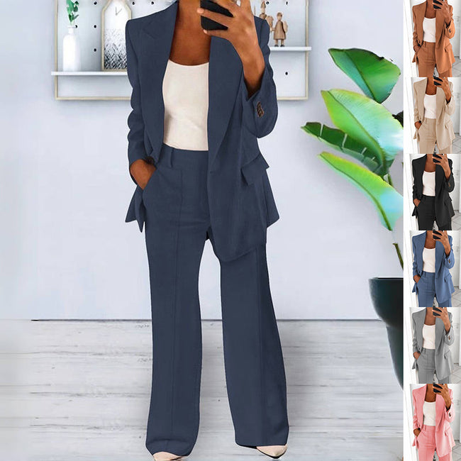 Vêtements pour femmes : Ensemble décontracté Ins avec blazer à revers, manches longues et pantalon slim à poches Hover Image