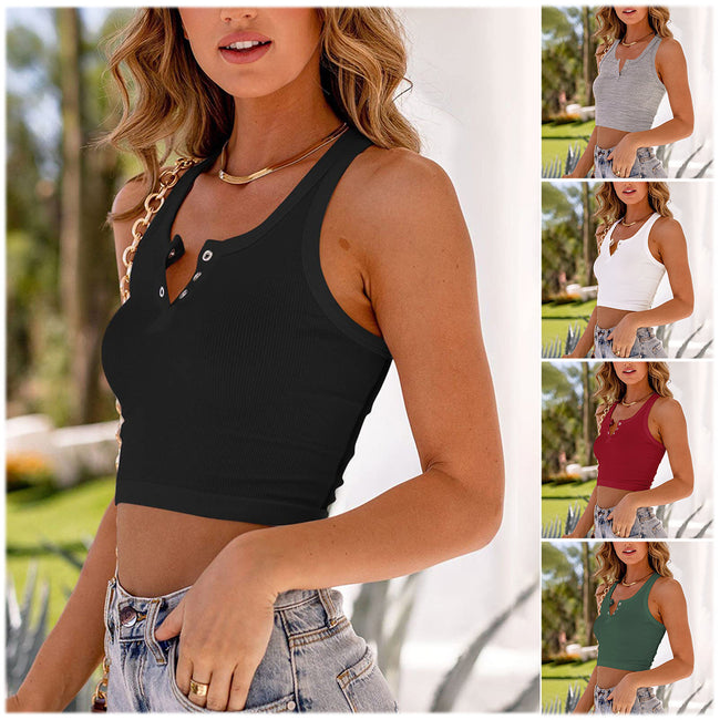 Gilet d'été pour femmes, débardeur court de couleur unie, coupe I. Hover Image