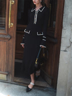 Robe tricotée à manches trompette, mode slim, col revers, boutonnée, pour femme, collection automne-hiver
