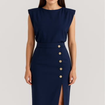Robe midi décontractée sans manches fendue boutonnée d'été pour femme