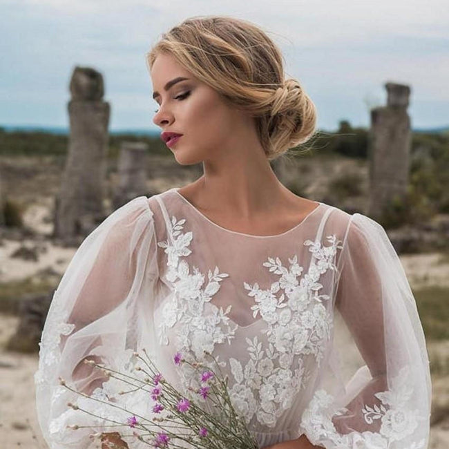 Round Collar Gauze Embroidered One-piece Dress Wedding Dress Hover Image