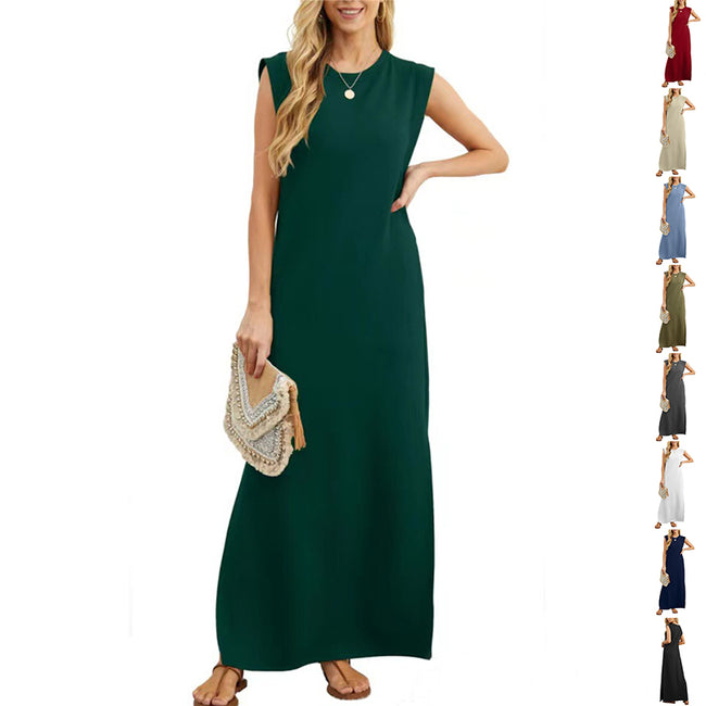 Robe longue d'été sans manches fendue avec poches pour femmes Hover Image
