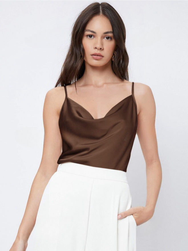 Débardeur en satin de rayonne uni décontracté pour femme