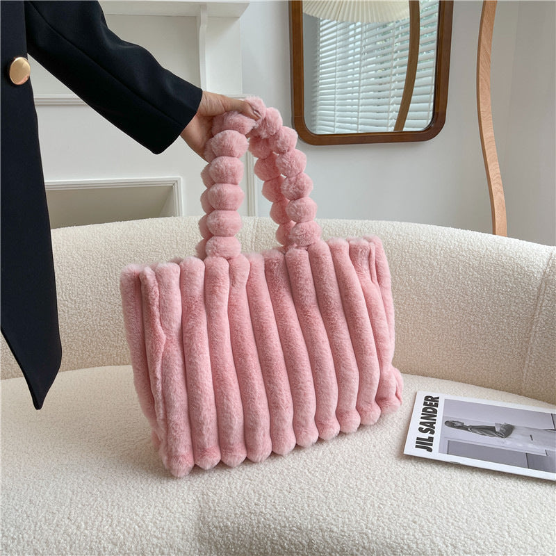 Nouveau Sac à Main en Peluche Portable Grande Capacité à Bandoulière Unique pour Femmes
