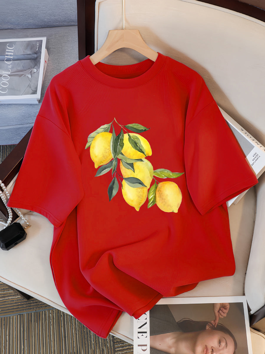 T-shirts à motif citron créatifs Femme décontracté doux hauts mode