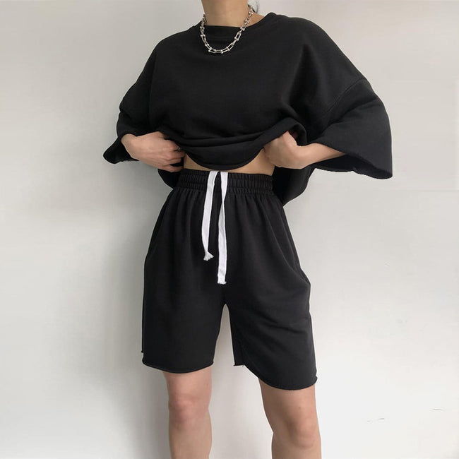 Suit Women's Half Sleeve Round Neck Loose Tether Two-piece Set Main Image