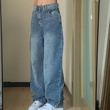 Jeans large à taille haute grande taille pour femme Hover Image