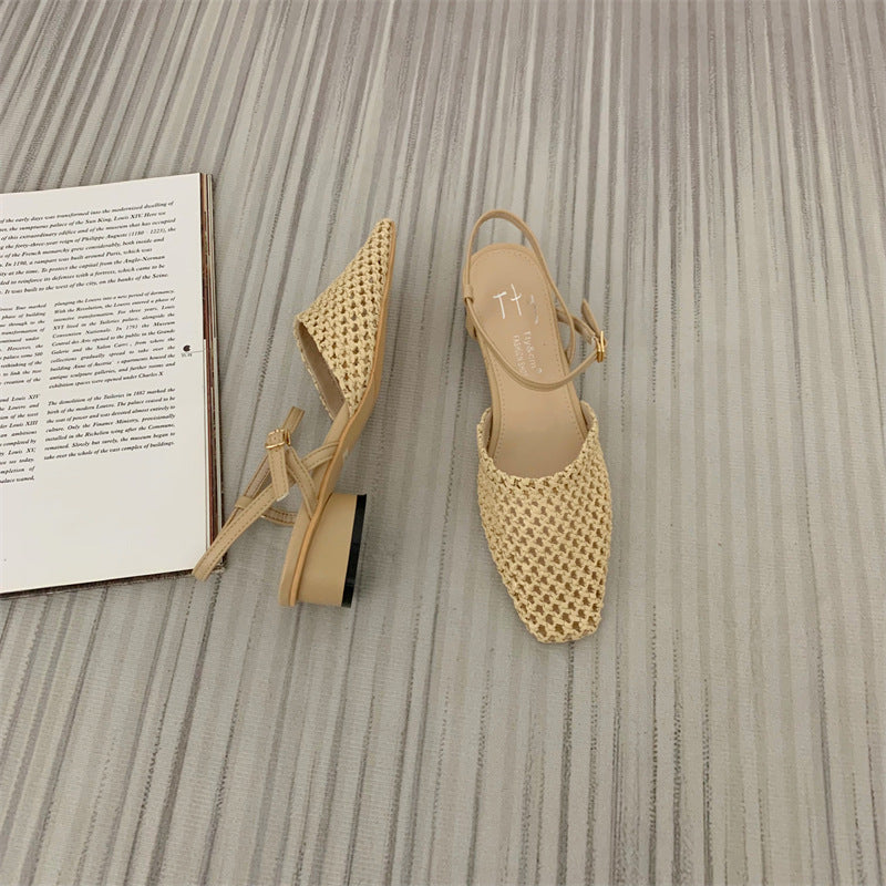 Sandales femme ajourées à bout fermé tissé vintage