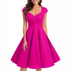 Robe mi-longue rétro pour femme, à col en V et manches mi-longues
