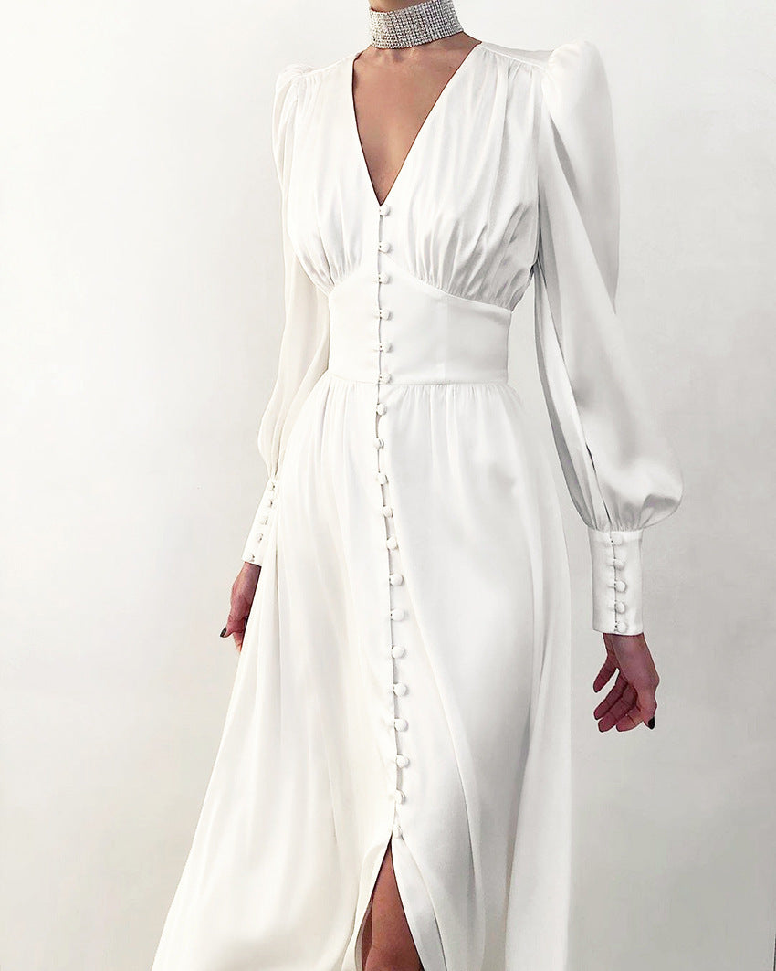Robe Cintrée à Manches Lanternes Amincissante