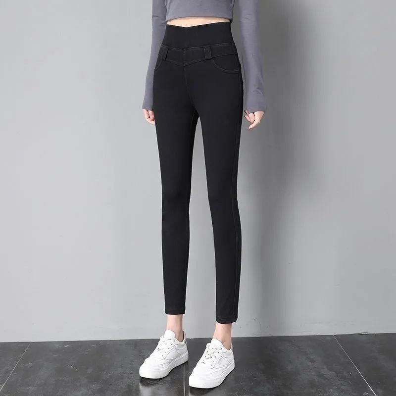 Jeans taille haute élastique pour femme printemps et automne