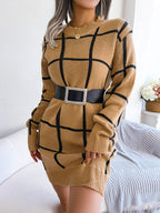 Robe pull décontractée à manches longues à carreaux color block
