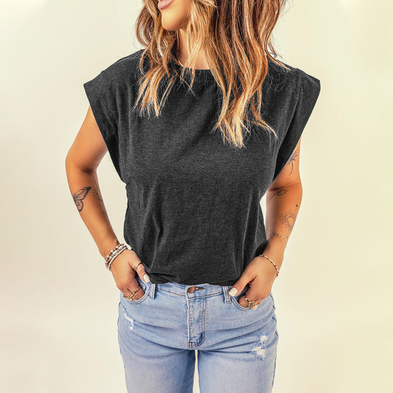 Chemise d'été européenne et américaine ample en maille, débardeur sans manches à col rond pour femme