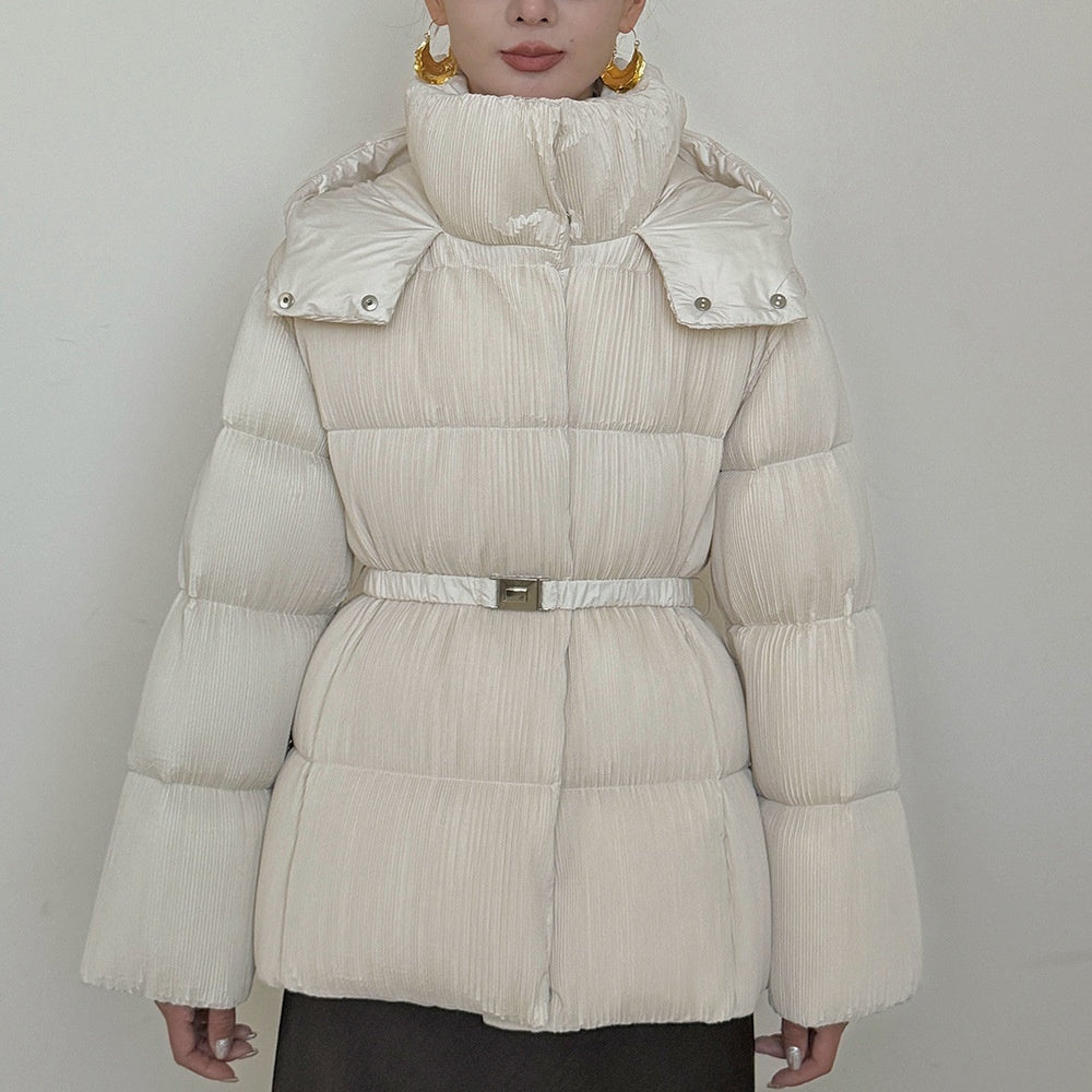 Nouvelle Veste Doudoune Femme à Ceinture Cintrée Épaisse Effet Froissé