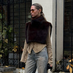 Nouveau gilet en fourrure sans manches à demi-col roulé de couleur unie pour femmes