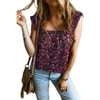 Fashion Floral Short Vest Women Ruffles