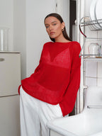 Pull creux fin à manches cloche pour femme