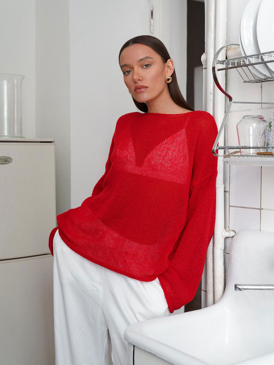 Pull creux fin à manches cloche pour femme