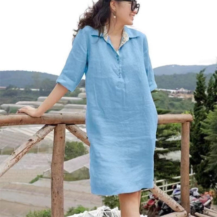 Nouvelle robe mi-longue ample à col en V pour femme