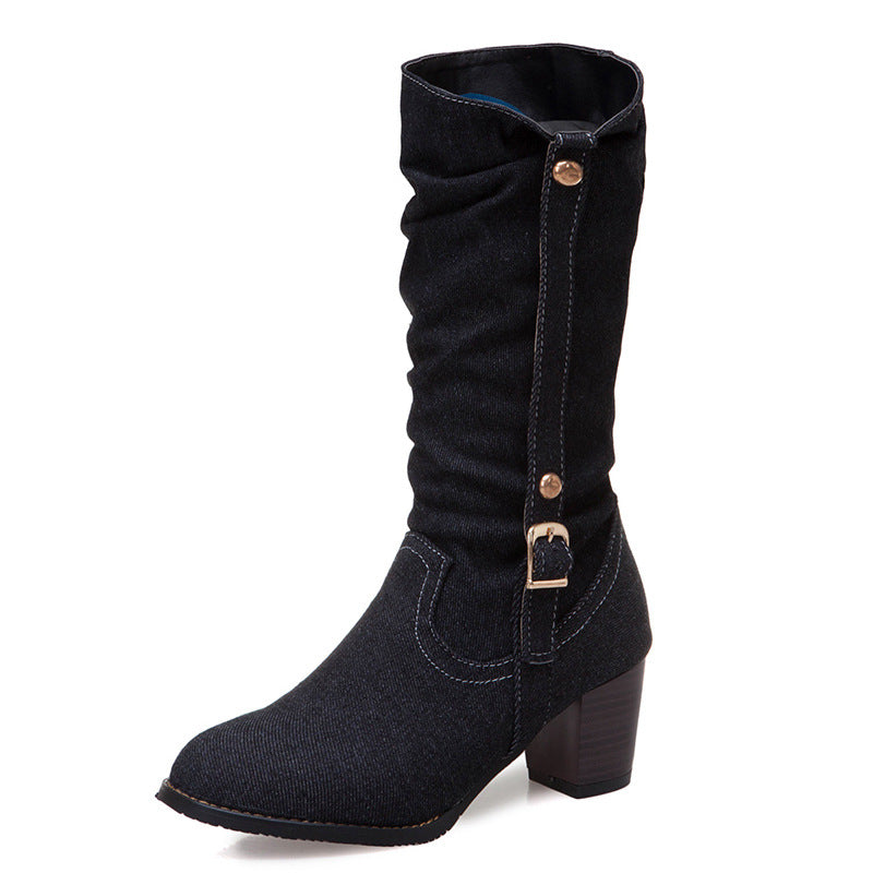 Bottes hautes à talons hauts en jean pour femmes