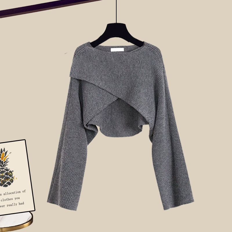 Ensemble trois pièces pull tricoté, chemise et pantalon large pour femme, collection automne-hiver