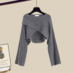 Ensemble trois pièces pull tricoté, chemise et pantalon large pour femme, collection automne-hiver