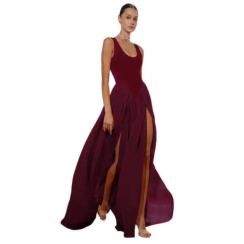 Robe en mousseline patchwork sans manches pour femmes