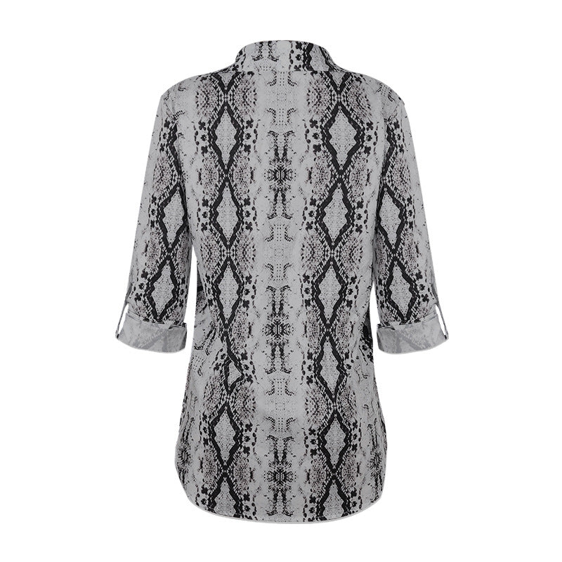 Chemise décontractée ample à manches trois-quarts imprimé léopard pour femme