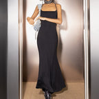 Robe longue à bretelles pour femme avec ourlet queue de poisson