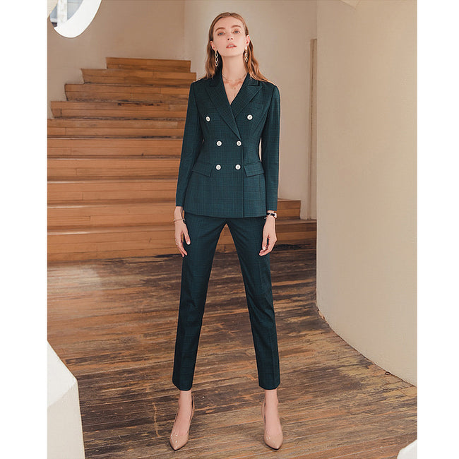 Ensemble de costume écossais vert foncé professionnel haut de gamme Main Image
