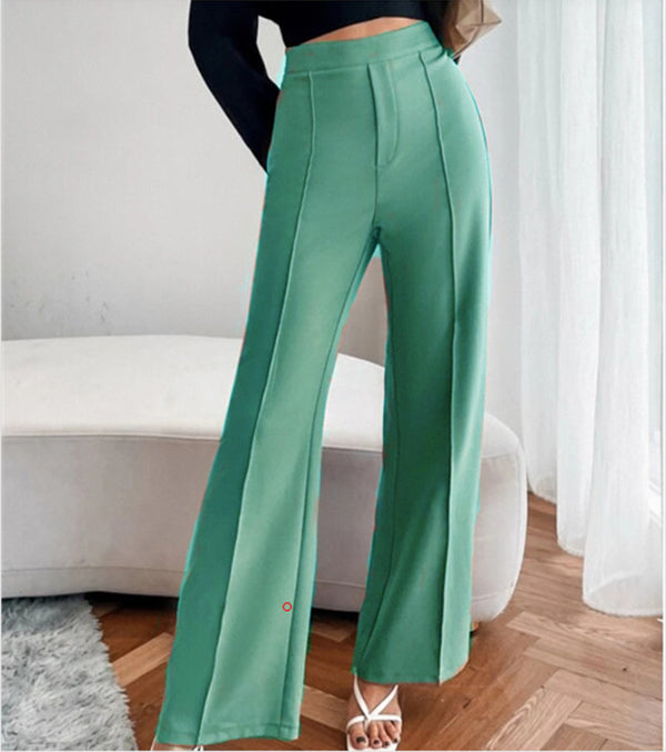 Pantalon ample droit femme taille haute décontracté