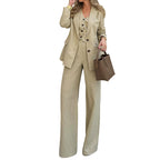 Ensemble de Costume Trois Pièces Chic et Tendance : Blazer, Gilet et Pantalon Large Unicolores