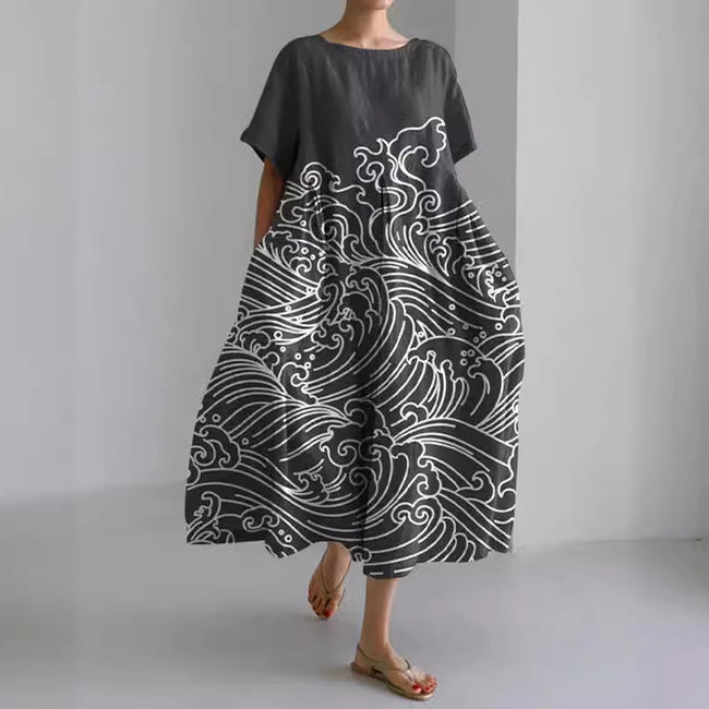 Robe élégante décontractée imprimée à manches courtes pour femmes Hover Image
