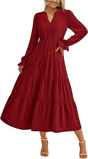 Robe longue fluide à volants superposés pour l'automne