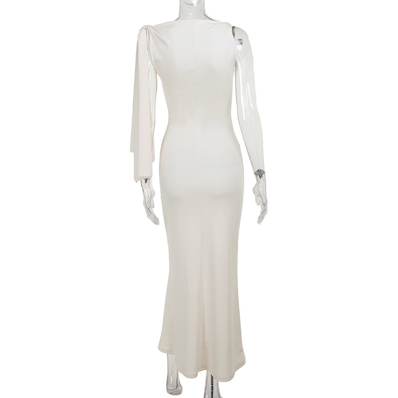 Robe longue à ruban asymétrique Ins, robe sans manches moulante pour soirée et club pour femmes