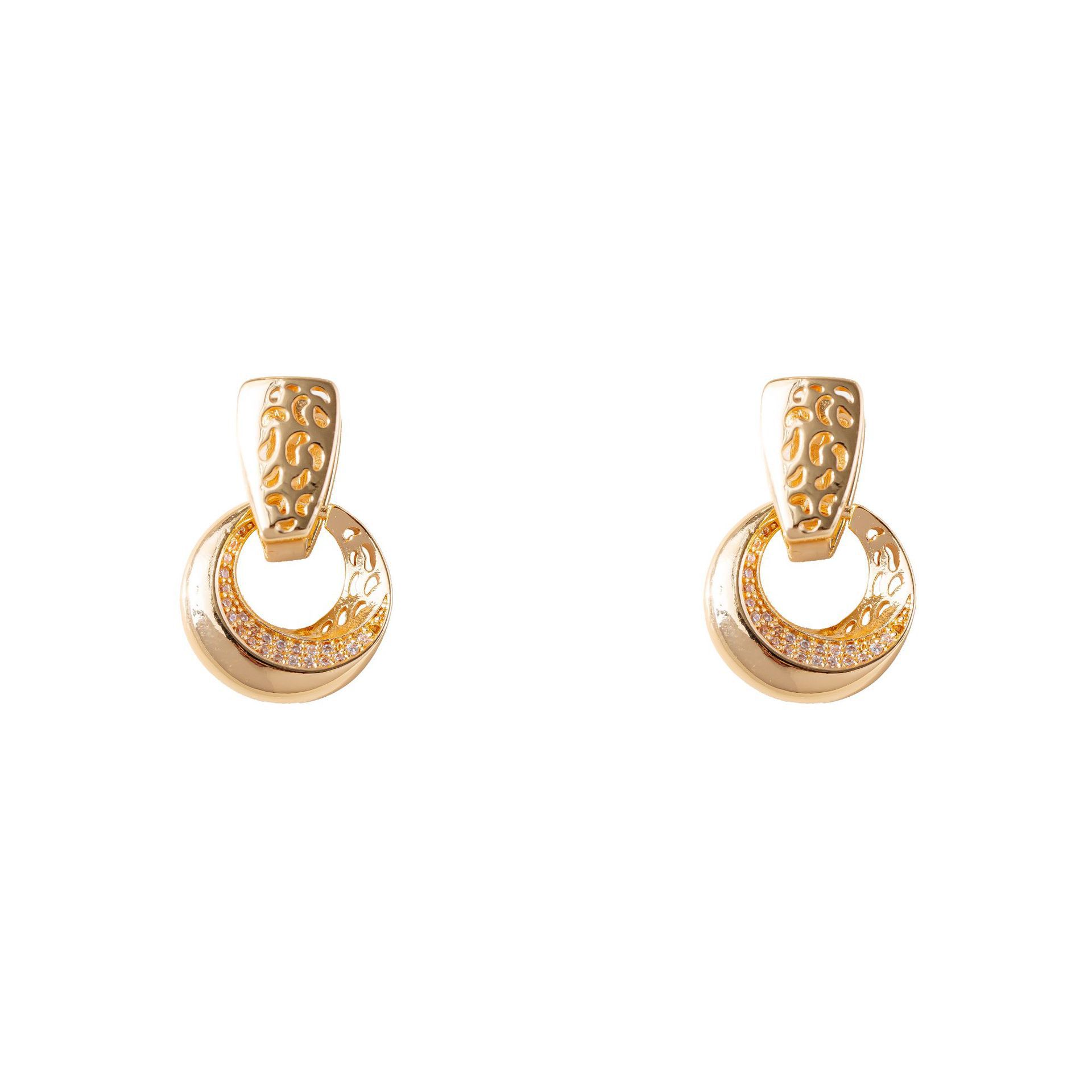 Boucles d'oreilles pendantes rondes et creuses de luxe, couleur or rose et argent, pour femmes, avec incrustation micro-cire, zircon naturel, fleur, bijoux de mariage et quotidiens pour femmes