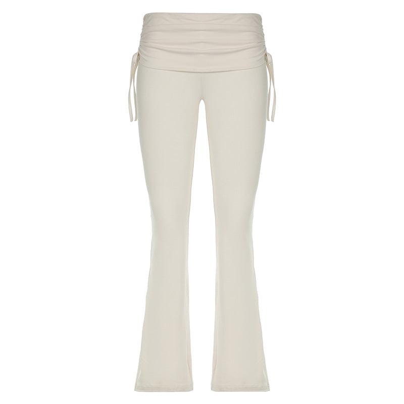 Pantalon évasé femme taille haute plissée style urbain américain
