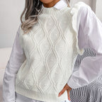 Gilet pull en maille diamant à volants pour femme