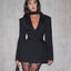 Blazer long ajusté style cache-cœur, à manches longues, taille marquée et basque pour femme