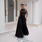 Élégance Vêtement Féminin Robe Longue sans Manches Broderie Dentelle Combinaison de Vacances Ensemble Deux Pièces