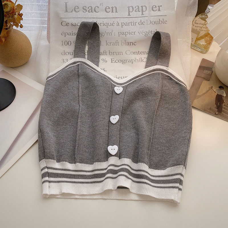 Gilet court en maille pour femme Sweet Wind Love Button