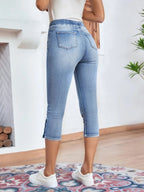 Jeans stretch femme à lacets et taille élastique