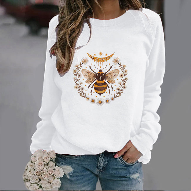 Pull Tendance Col Rond Femme Motif Lune Abeille Hover Image