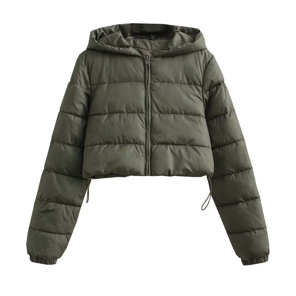 Doudoune courte en coton multicolore avec capuche pour femme