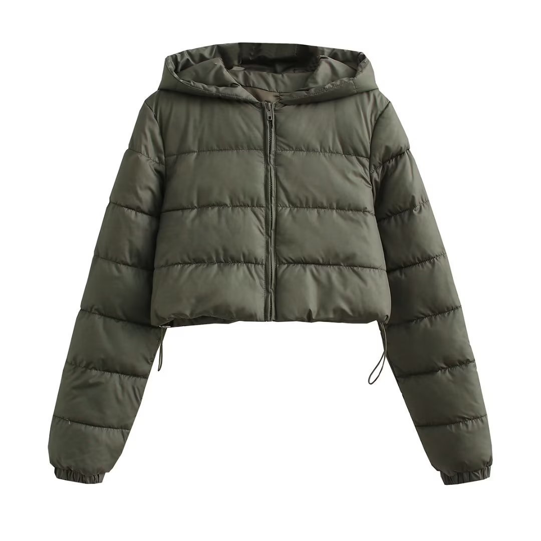 Doudoune courte en coton multicolore avec capuche pour femme